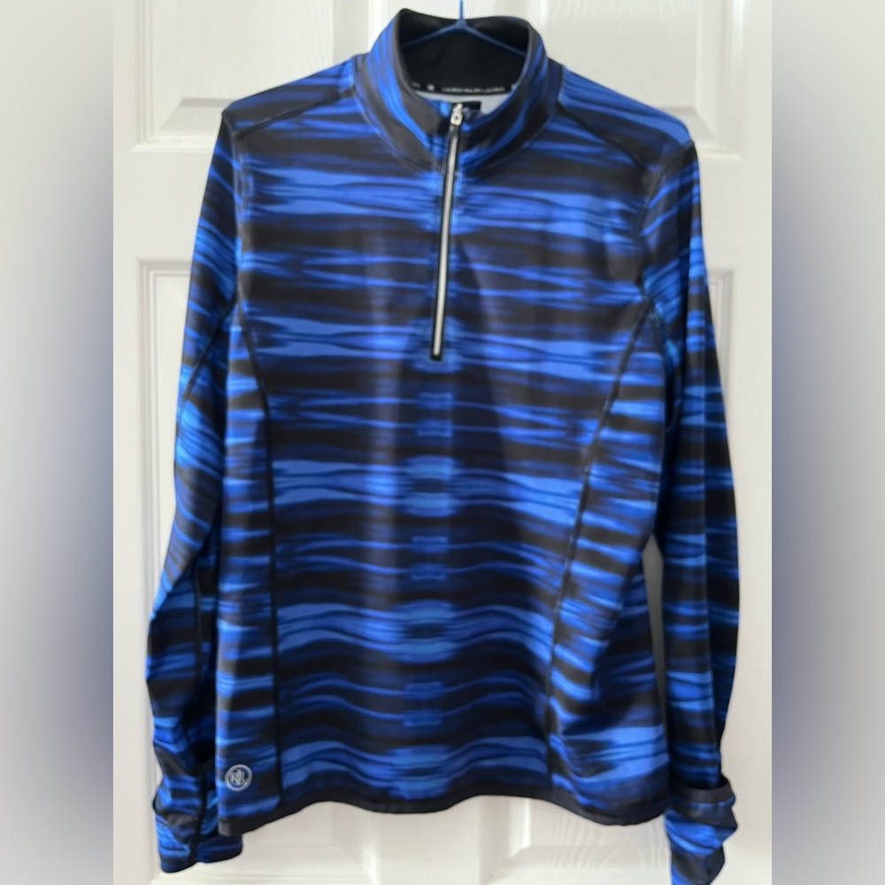 Lauren Ralph Lauren Blue and Black Striped Quarter-Zip Pullover Size XL